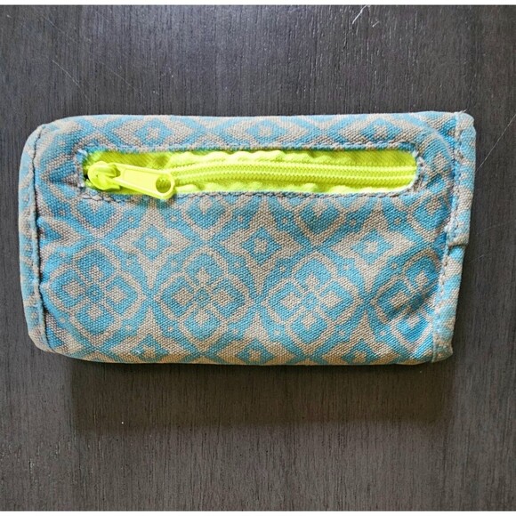 KAVU Big Spender Canvas Trifold Wallet Teal Tan Geometric Floral Print - Picture 5 of 5